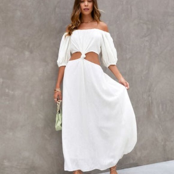 Rozlynn Off the Shoulder Cutout Midi Dress White - Picture 1 of 1
